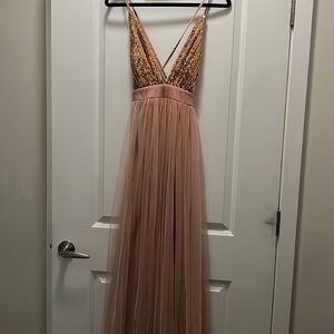 Rose Gold Sequin Blush dress with Tulle bottom.
